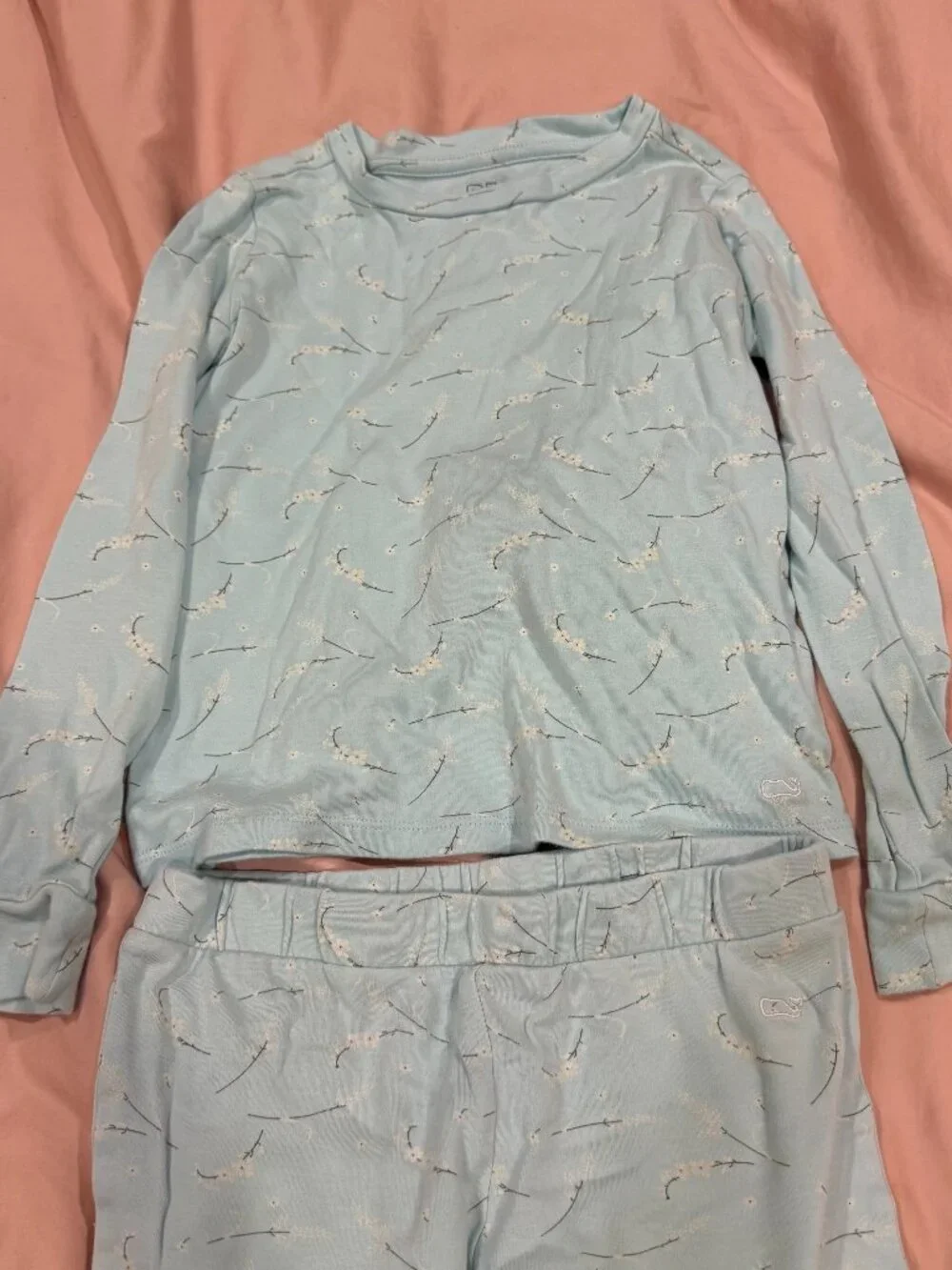 Vineyard Vines Light Blue Cotton Pajamas with Flowers, Size 6